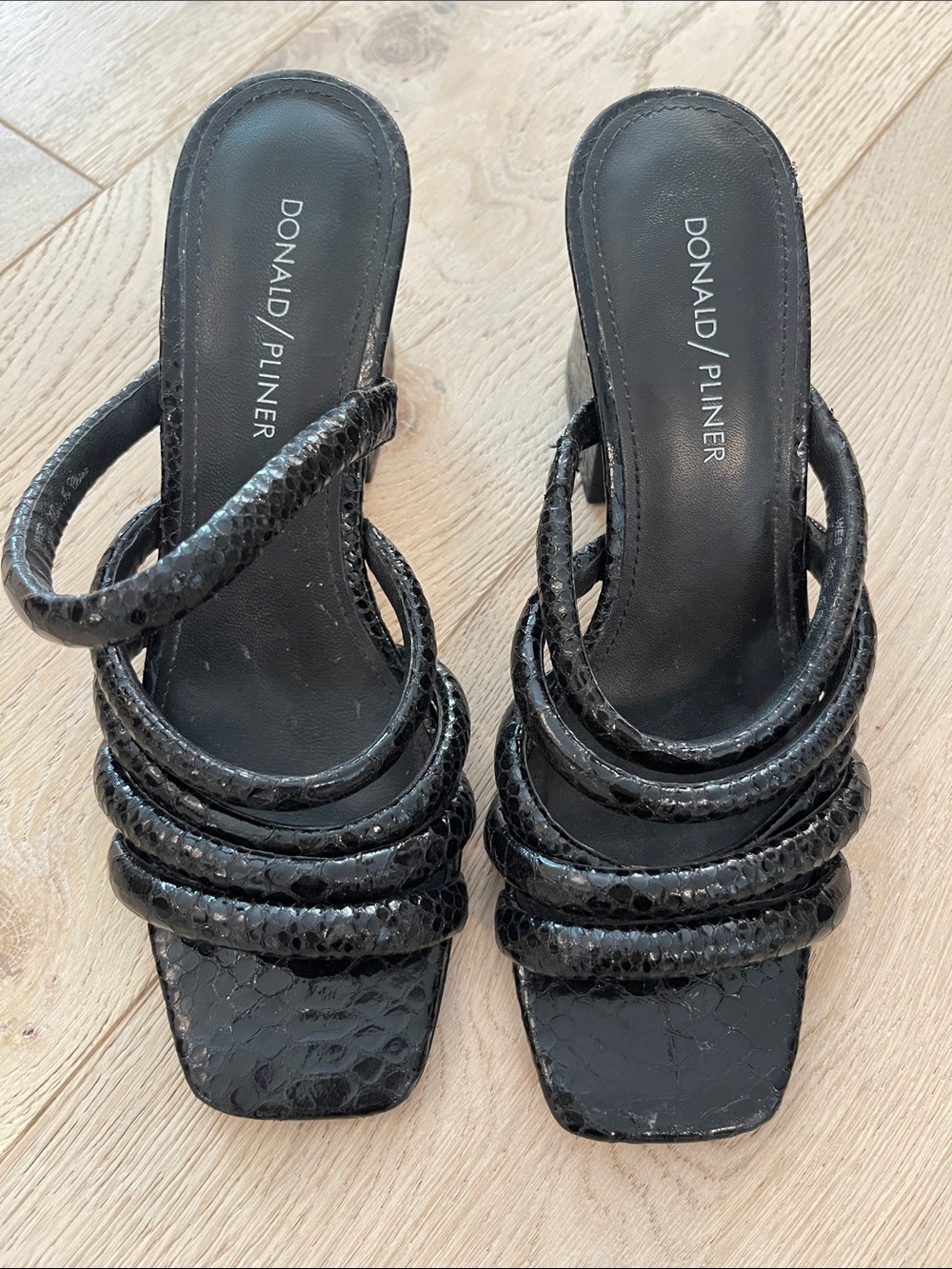 Donald J. Pliner Black Snake-Embossed Multi-Strap Slide Mules